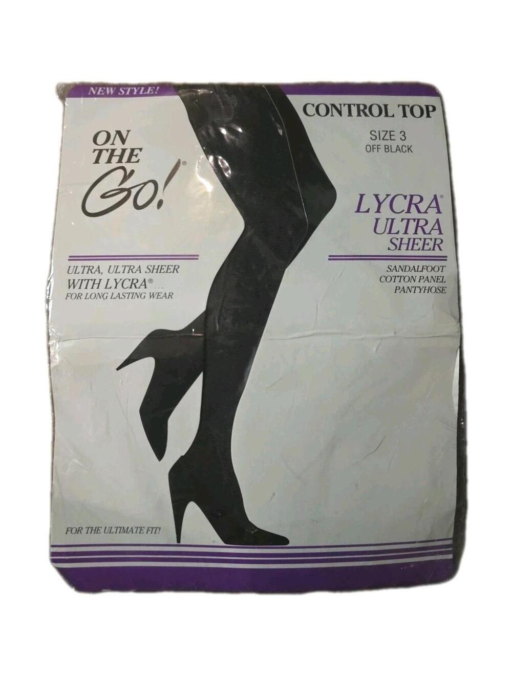 On the Go! Lycra Ultra Sheer Control Top Pantyhose Size 3 O